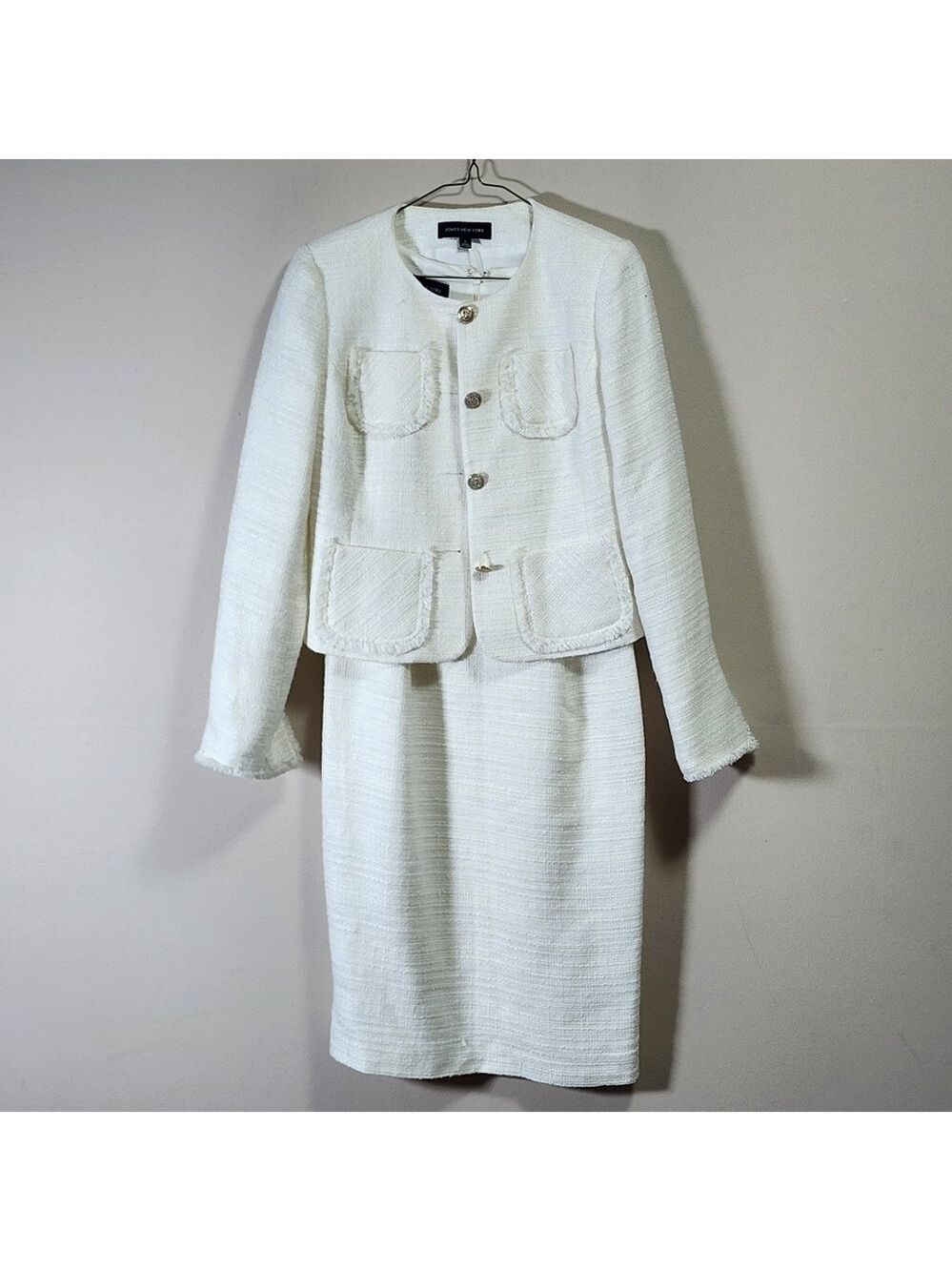Jones new york sleeveless dress with tweed blazer color white size 2
